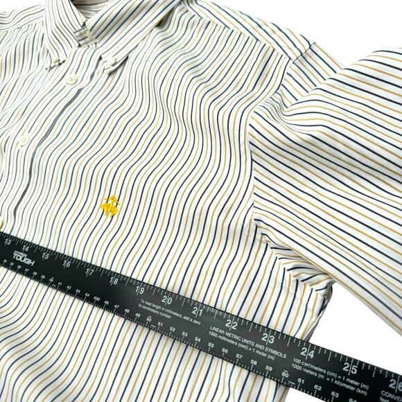 BROOKS BROTHERS Men's Large Supima Cotton Button Down White Yellow Striped Shirt - Picture 9 of 11